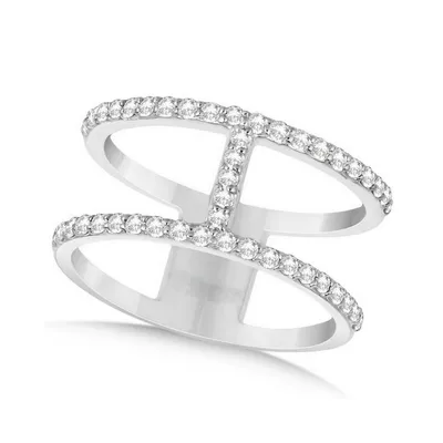 Double Open Circle Abstract Diamond Ring Band 14k White Gold 0.45ct