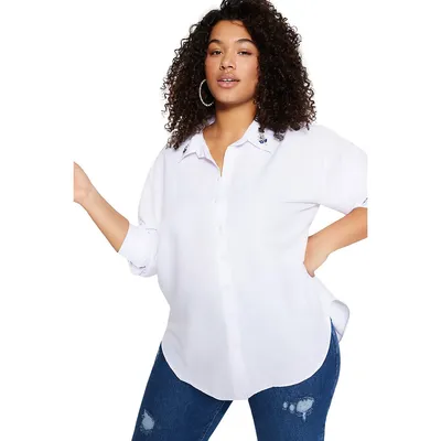 Women Oversize Basic Shirt Collar Woven Plus Size Shirt