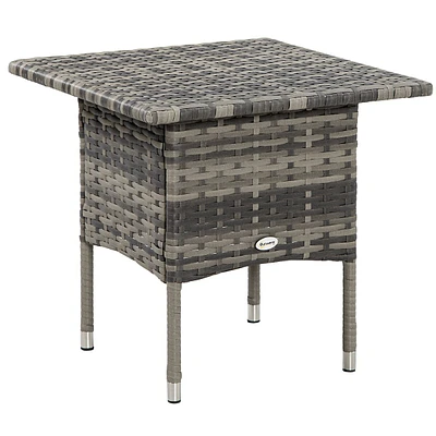 Wicke End Table W/ Full Woven Top Patio Coffee Table, Grey