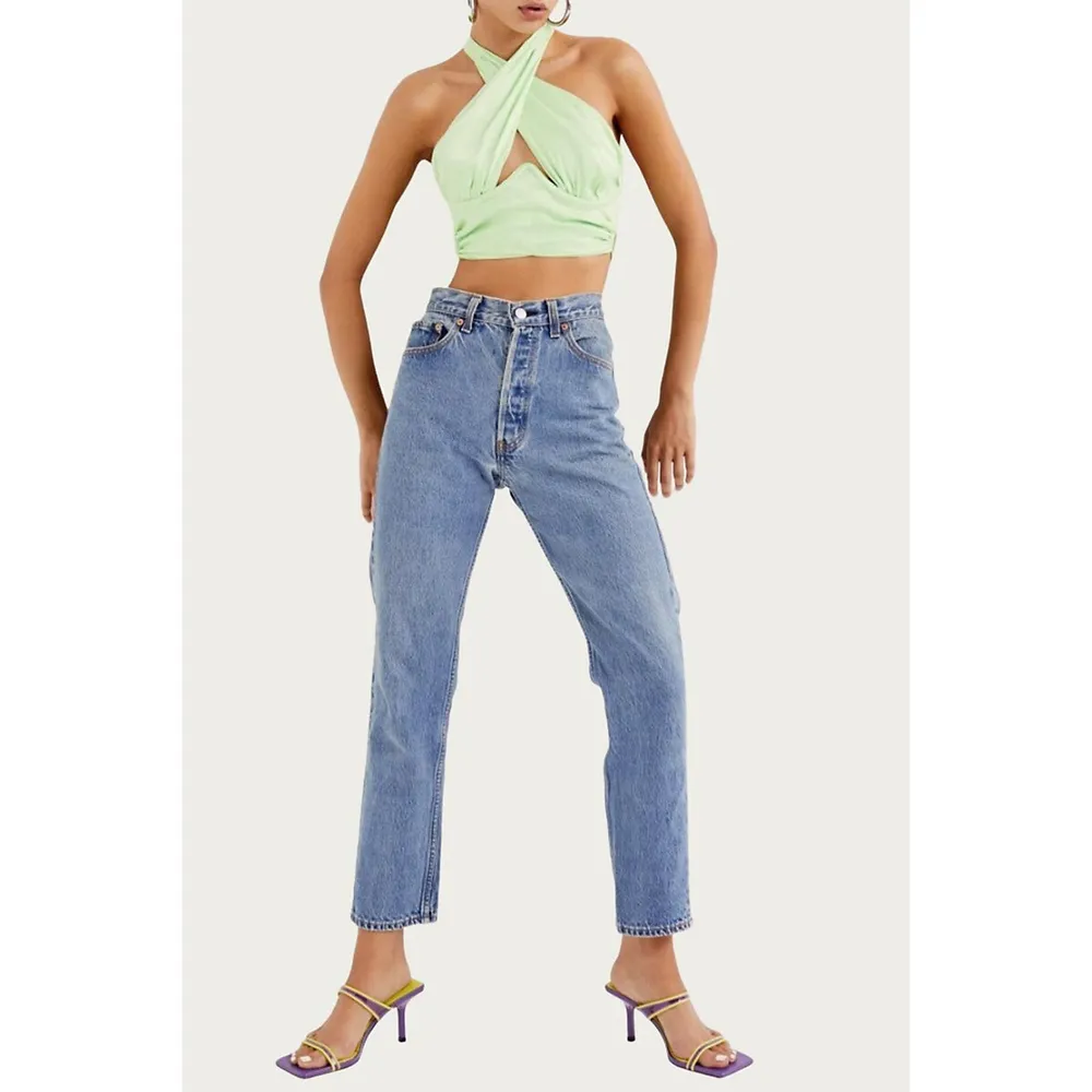 Bright Green Cross Over Halterneck Crop Top