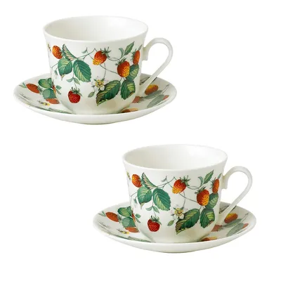 Breakfast Cup And Saucers, 450 Ml - Alpine Strawberry - Set Of 2