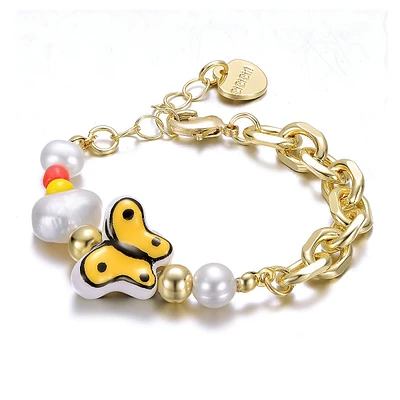Kids 14k Gold Plated Multi Color Beads Bracelet With Freshwater Pearls