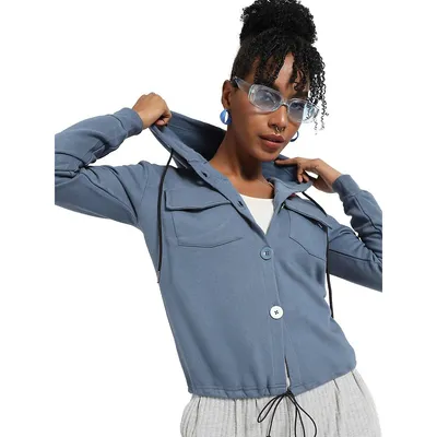 Women's Flap Pocket Sweatshirt With Contrast Buttons