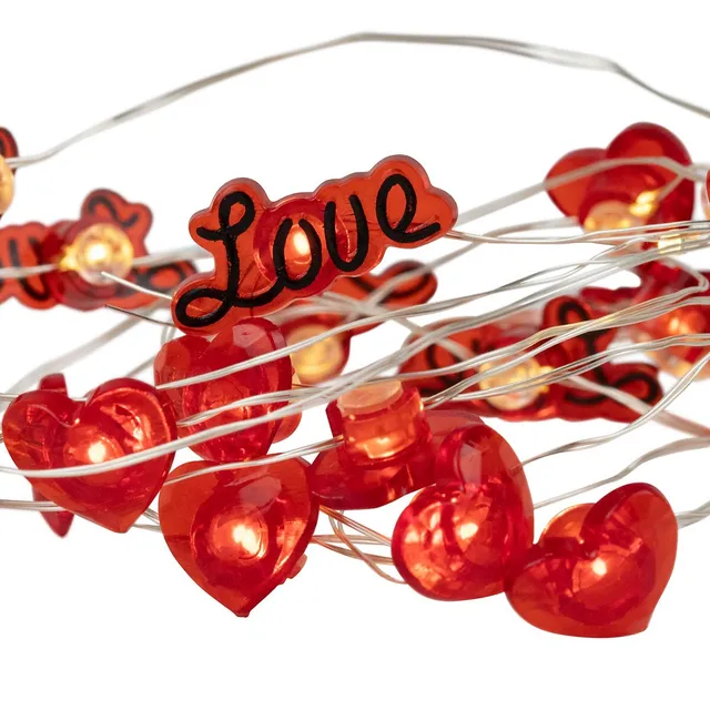 20-Count Red LED Mini Hearts Valentine's Day Lights - 4.75ft, White Wire