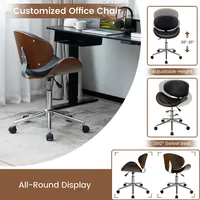 Adjustable Leather Office Chair Swivel Bentwood Desk Chair W/curved Seat