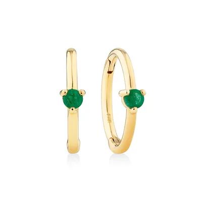 10mm Emerald Accent Sleepers In 10kt Yellow Gold