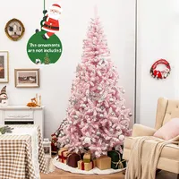 7.5ft Pre-lit Snow Flocked Pink Christmas Tree 1100 Tips W/ 450 Lights & 8 Modes