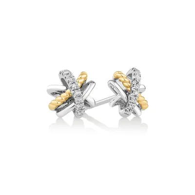Crossover Earrings With .09 Carat Tw Diamonds In Sterling Silver And 10kt Yellow Gold