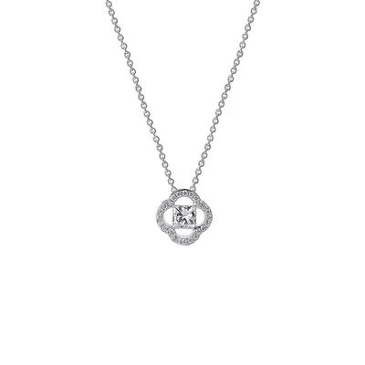 10k White Gold 0.62 Cttw Princess Cut Canadian Diamond Floral Style Pendant And Chain