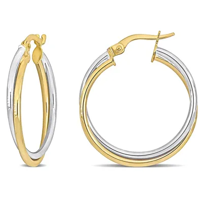 26mm Crossover Hoop Earrings In 2-tone Yellow And White 10k Gold