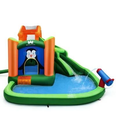 Inflatable Slide Bouncer And Water Park Bounce House Climbing Wall Splash Pool Water Cannon