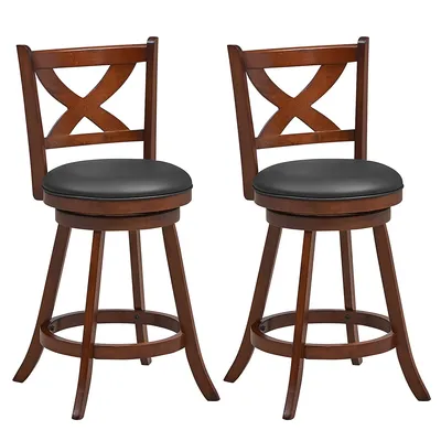 Set Of 2 Bar Stools Classic Counter Height Swivel Chairs For Kitchen Pub