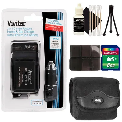 Rechargeable Replacement Battery Canon Lp-e17 + 8gb Memory Card + Card Holder + Case + 3pc Cleaning Kit + Mini Tripod