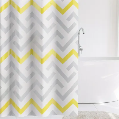 Waterproof Shower Curtain, 70.6 X 71.6 Inch, Yellow And Gray Pattern