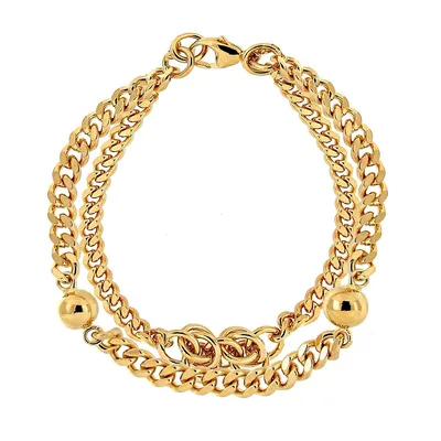 18kt Gold Plated Double Curb Link With Knot & Bead Bracelet