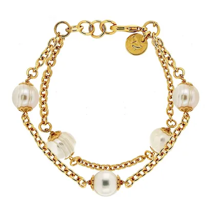 18kt Gold Plated Double Strand Freshwater Pearl Bracelet