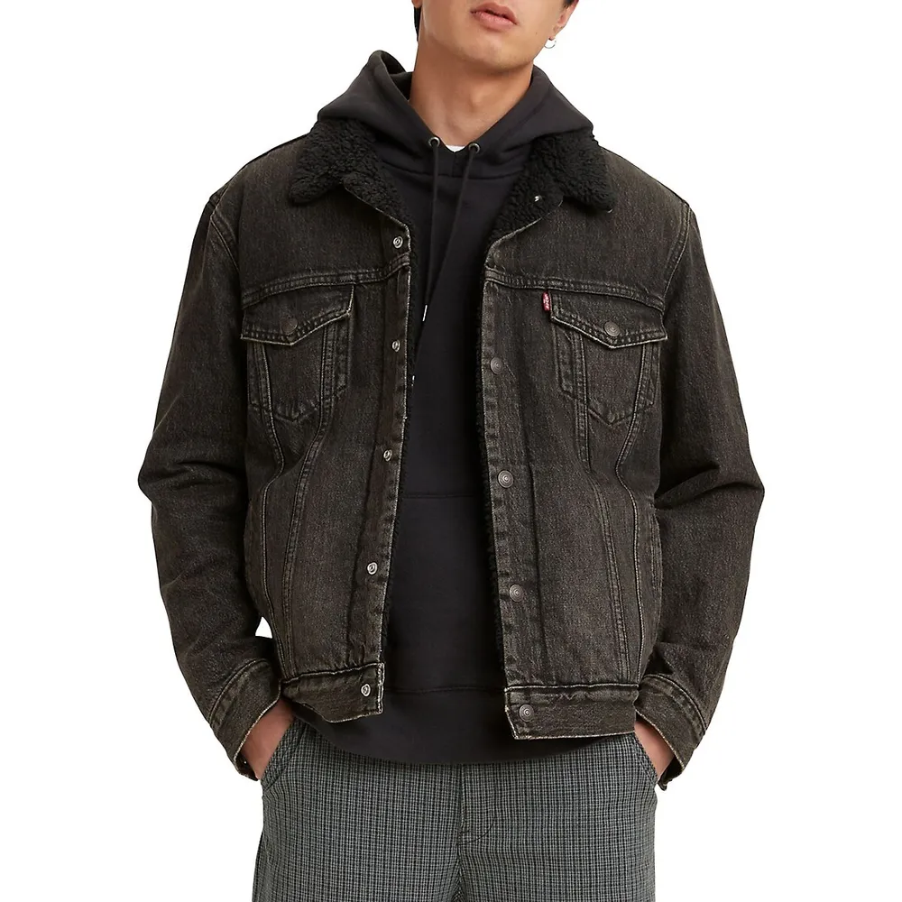 Faux Shearling Trucker Denim Jacket