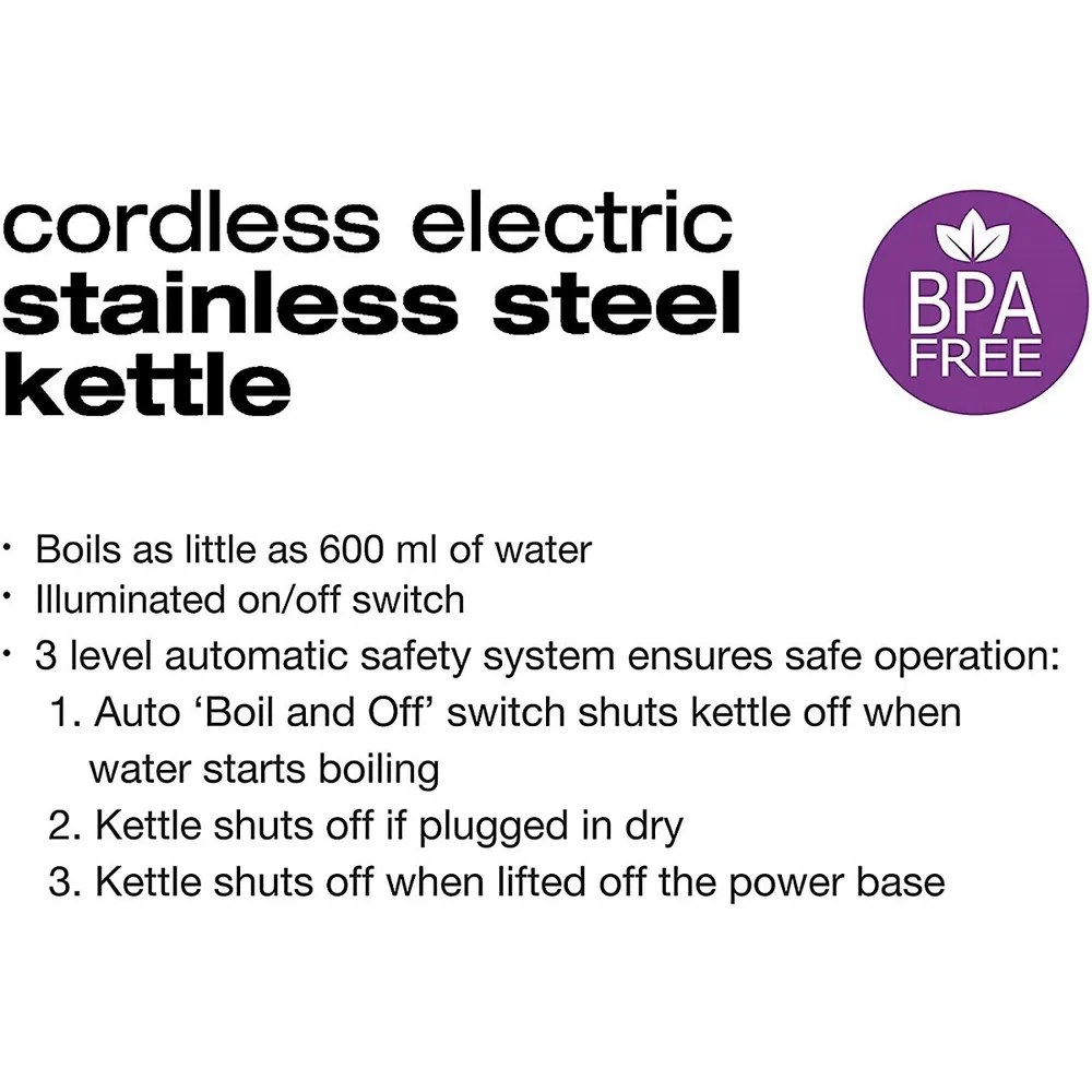 Jk1903 Electric Stainless Steel Cordless Kettle