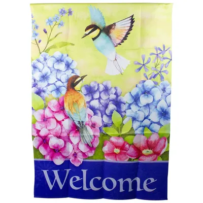 Welcome Floral Hummingbird Outdoor House Flag 28" X 40"