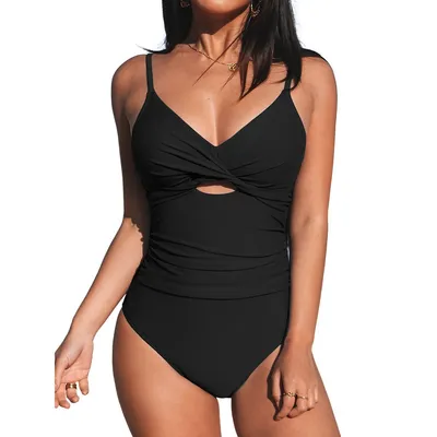 Women's Twist Front Cutout Ruched One Piece Swimsuit