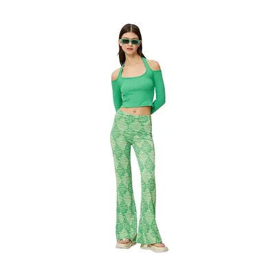 Slim Fit Wide Leg Woven Floral Trousers