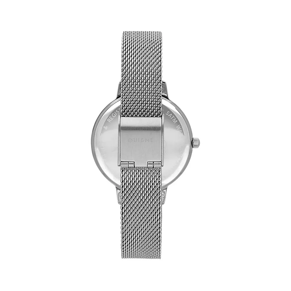 Montre analogique en acier inoxydable avec cadran 3D et bracelet milanais Fleurette ME010249