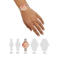 Montre de la collection Fleurette avec cadran 3D rose doré et bracelet en maille