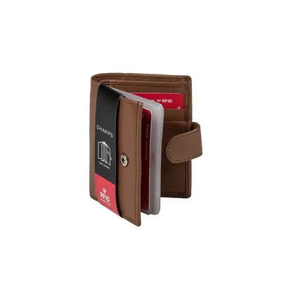 Porte-cartes/carte d'identité rabattable en cuir avec protection RFID