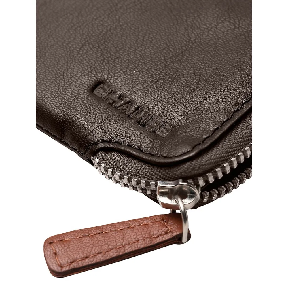 CHAMPS Minimalist Brown Genuine Leather RFID Blocking Zip Case