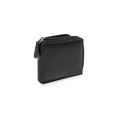 Multi-Card Leather RFID Center-Wing Zip-Around Wallet