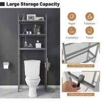 Over-the-toilet Storage Shelf Space Saving Metal Bathroom Organizer Hooks Grey/white