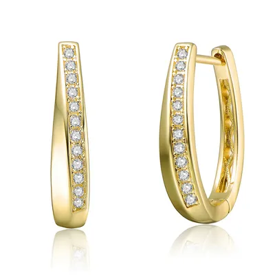 14k Yellow Gold Plated Hoop Earrings With Clear Cubic Zirconia