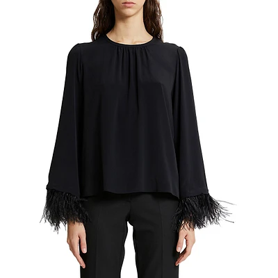Feather-Trimmed Blouse