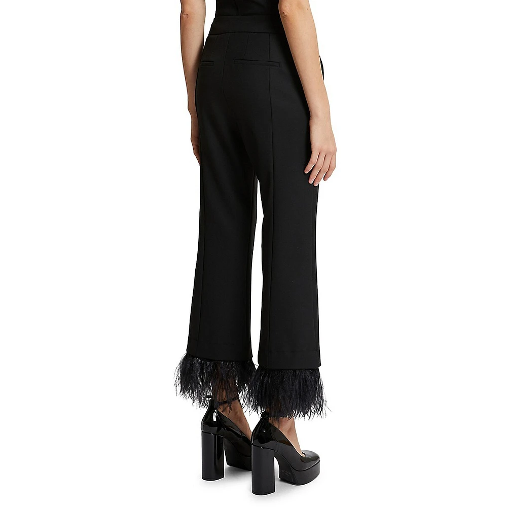 Feather-Trimmed Flared & Cropped Dress Pants