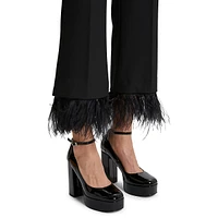 Feather-Trimmed Flared & Cropped Dress Pants