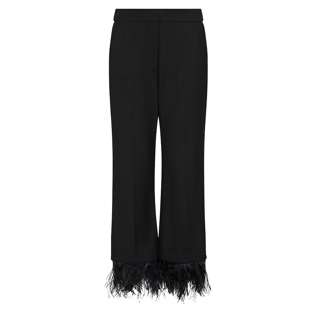 Feather-Trimmed Flared & Cropped Dress Pants