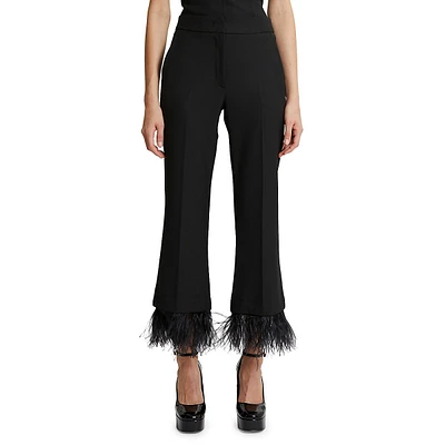 Feather-Trimmed Flared & Cropped Dress Pants