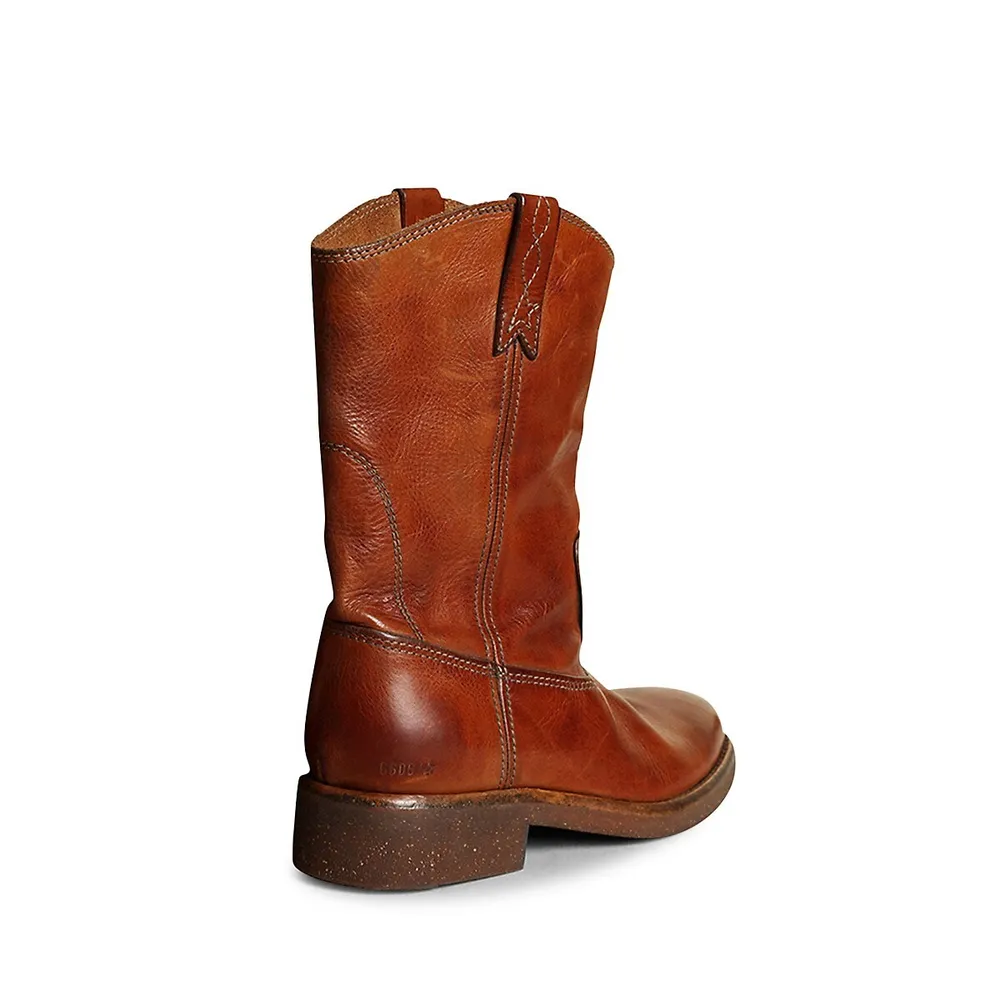 Women's Leather Midi Slouch Cowboy Boots