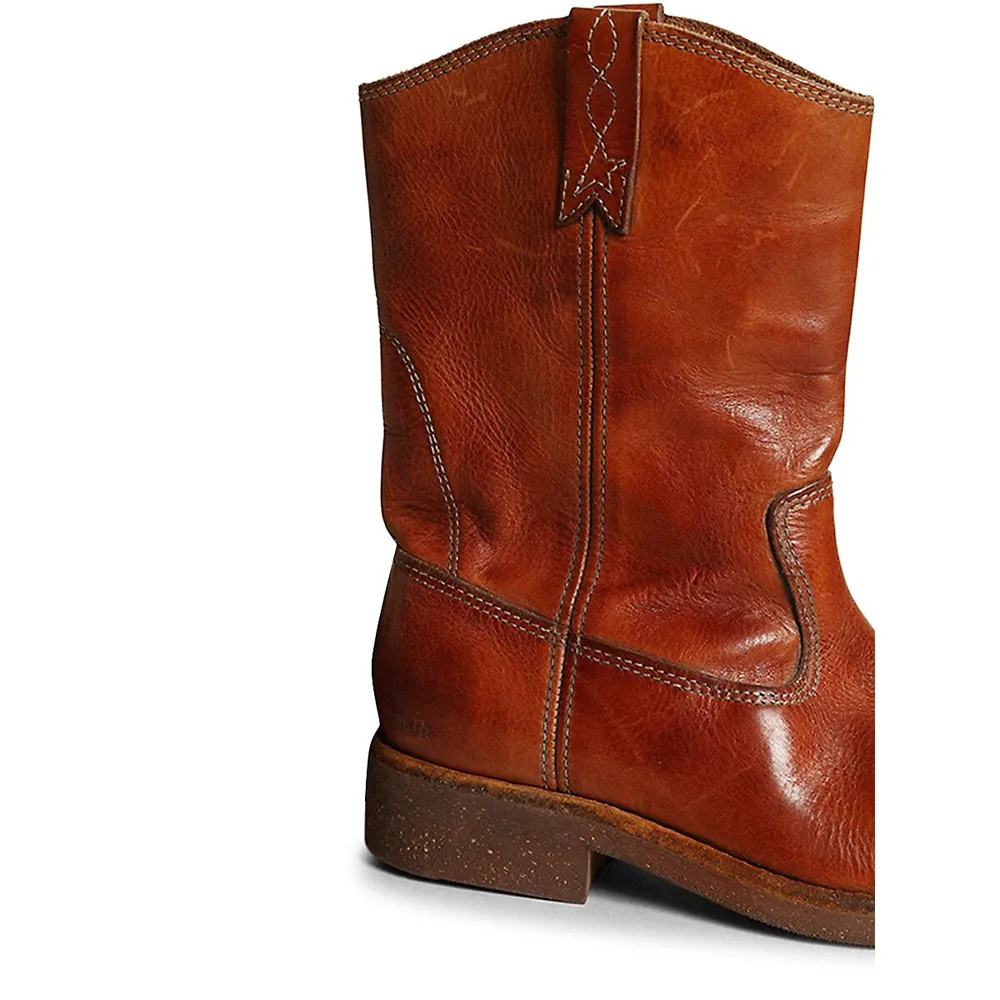 Women's Leather Midi Slouch Cowboy Boots