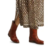 Women's Leather Midi Slouch Cowboy Boots