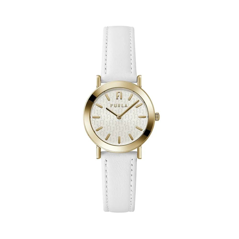 Minimal Shape Goldtone Stainless Steel & Leather-Strap Watch