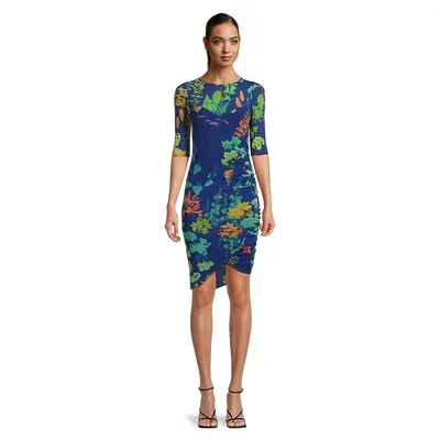 Floral Illusion Ruched Sheath Dress