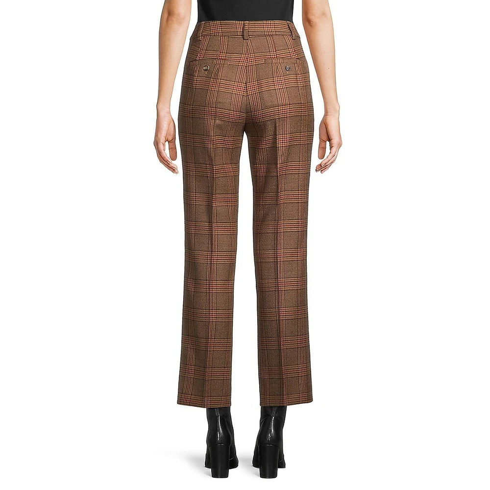 Plaid Wool Ankle-Cropped Pants