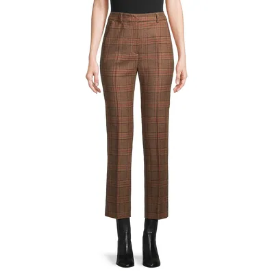 Plaid Wool Ankle-Cropped Pants