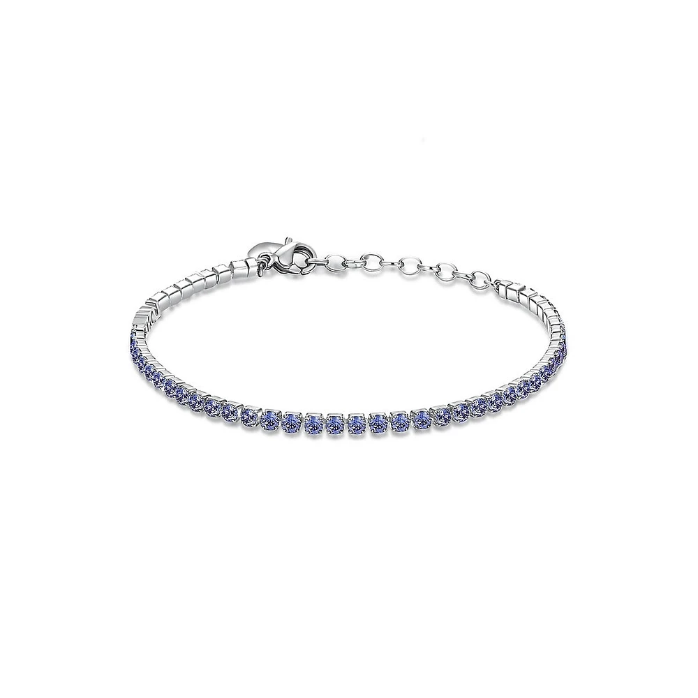 Desideri Stainless Steel & Violet Cubic Zirconia Love-Inscription Tennis Bracelet