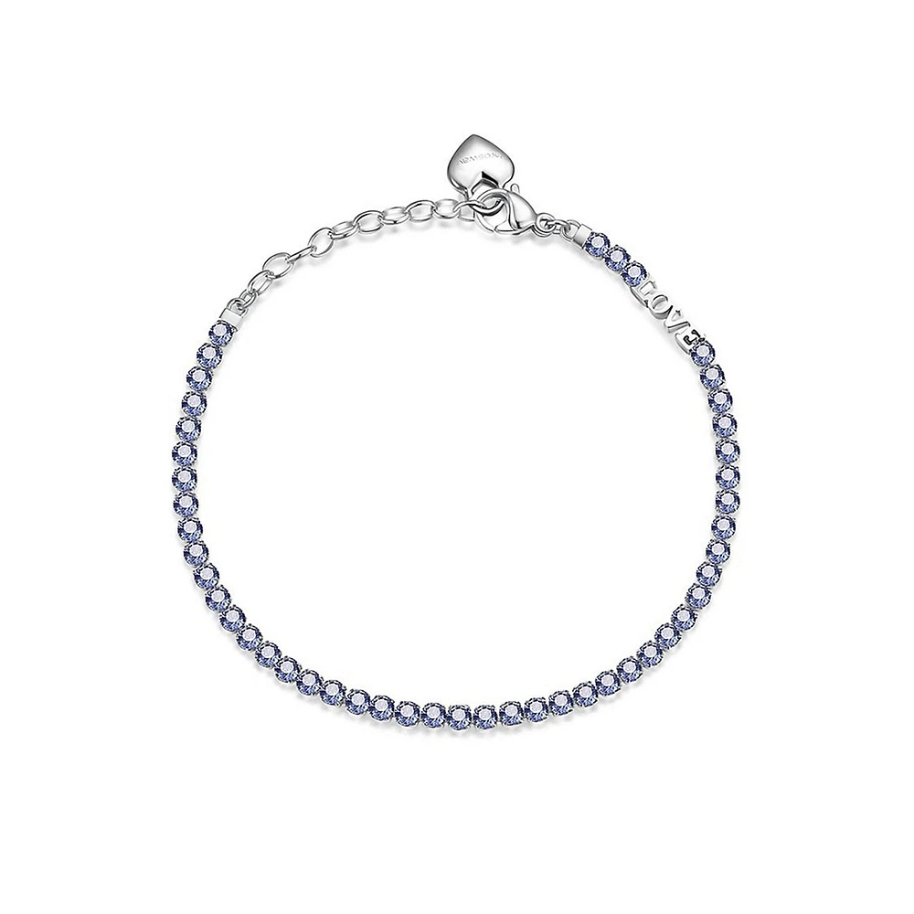 Desideri Stainless Steel & Violet Cubic Zirconia Love-Inscription Tennis Bracelet