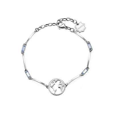 Chakra Stainless Steel & Light Sapphire-Colour Crystal Globe Bracelet