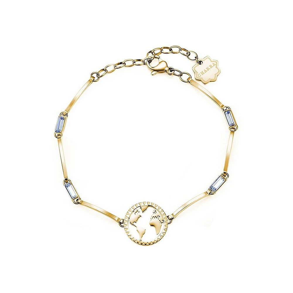 Chakra 14K Gold PVD Stainless Steel & Light Sapphire-Colour Crystal Globe Bracelet