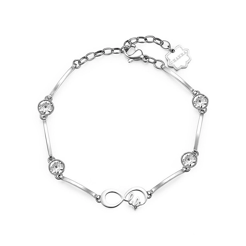 Chakra Stainless Steel & Crystal Infinity Pendant Bracelet