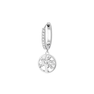 Chakra Stainless Steel & Crystal Tree Of Life Charm Single Hoop Earring